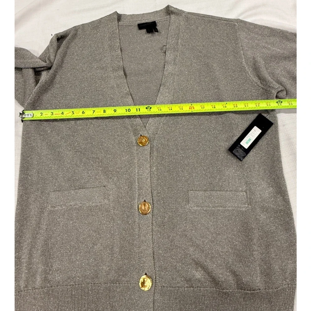 Donna Karan New York Cardigan Sweater Large Metallic Knit Gold Button NWT